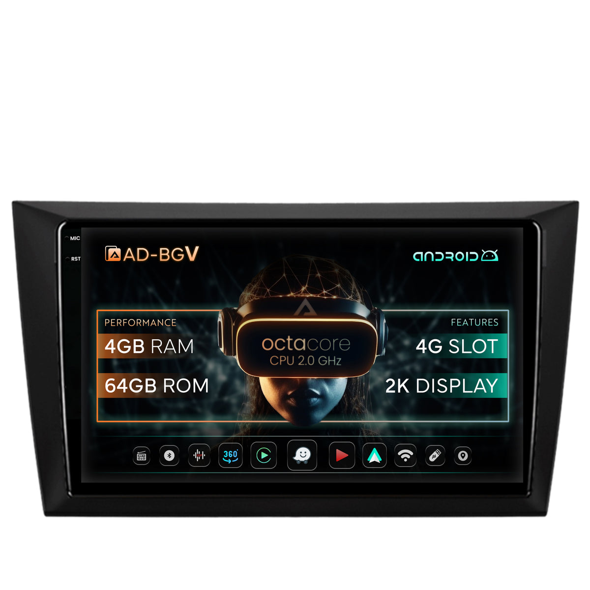 Navigatie Volkswagen Golf 6, Android, V-Octacore / 4GB RAM + 64GB ROM, 9.5 Inch - AD-BGV9004+AD-BGRKIT024V2