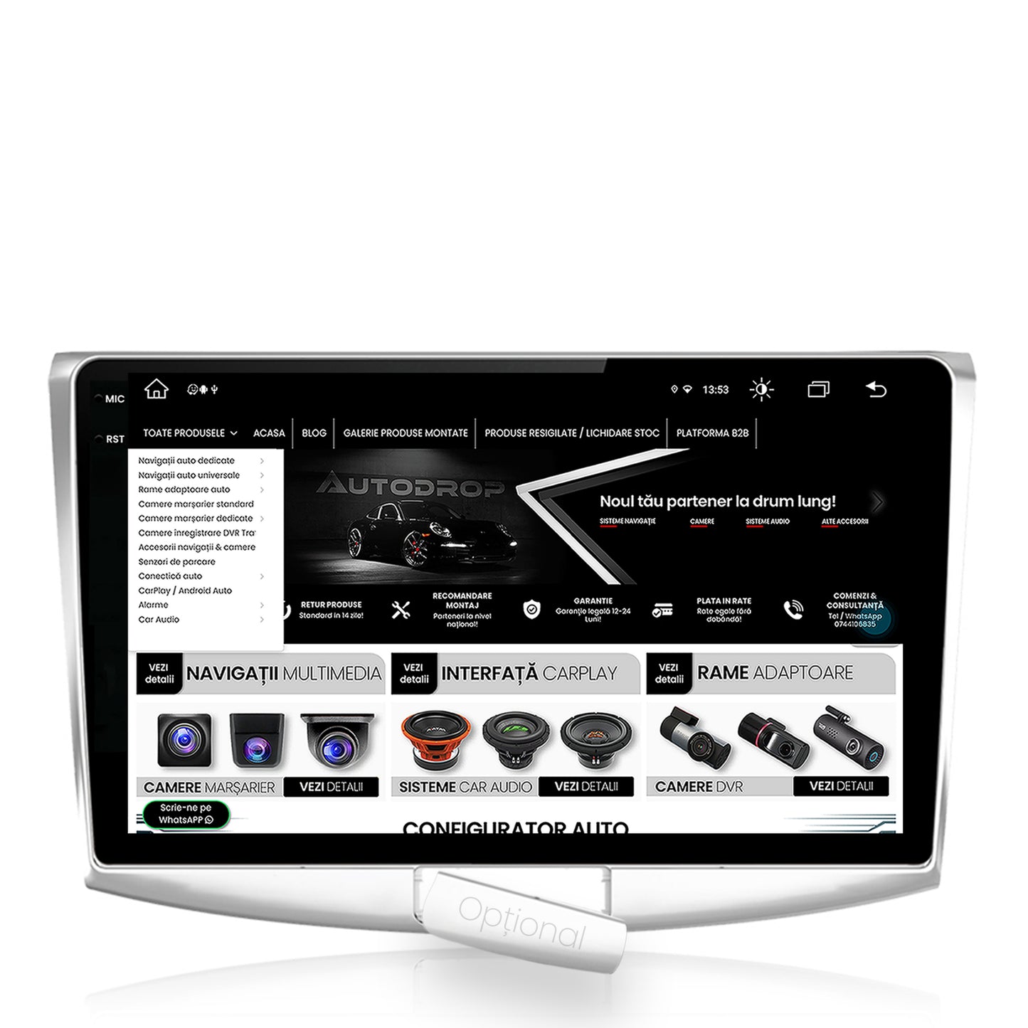 Navigatie Volkswagen Passat B6 / B7 / CC, Android, V-Octacore / 4GB RAM + 64GB ROM, 10.36 Inch - AD-BGV10004+AD-BGRKIT025