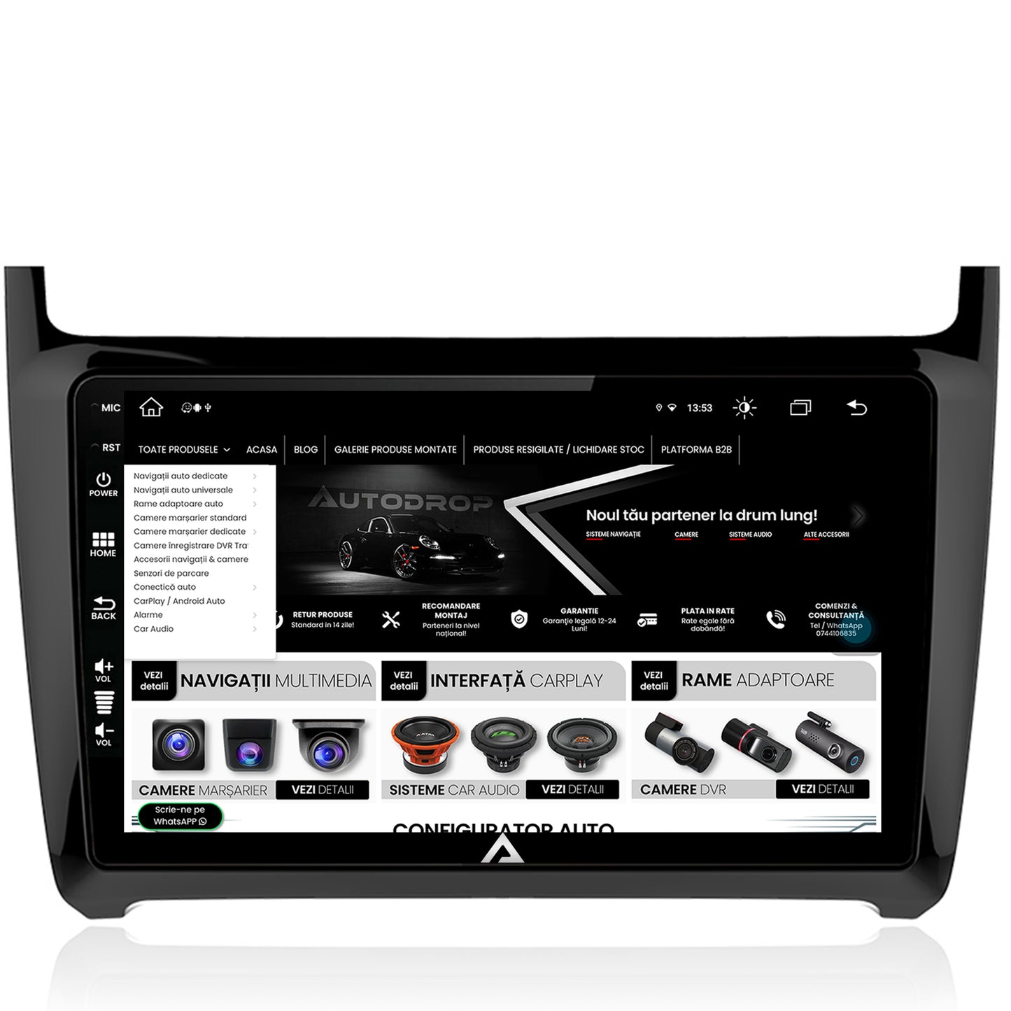 Navigatie Volkswagen Polo (2014+), Android, Z-Octacore / 8GB RAM + 256GB ROM, 9 Inch - AD-BGZ9008+AD-BGRKIT033