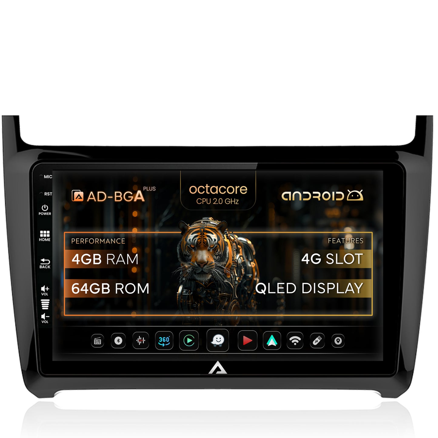 Navigatie Volkswagen Polo (2014+), Android, A-Octacore / 4GB RAM + 64GB ROM, 9 Inch - AD-BGA9004+AD-BGRKIT033
