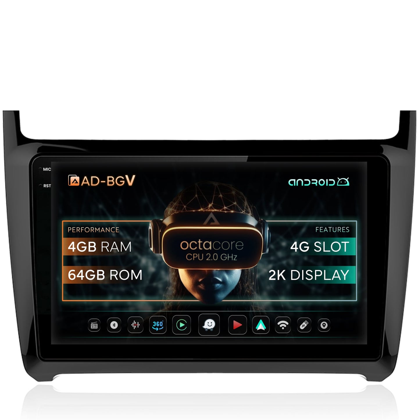Navigatie Volkswagen Polo (2014+), Android, V-Octacore / 4GB RAM + 64GB ROM, 9.5 Inch - AD-BGV9004+AD-BGRKIT033