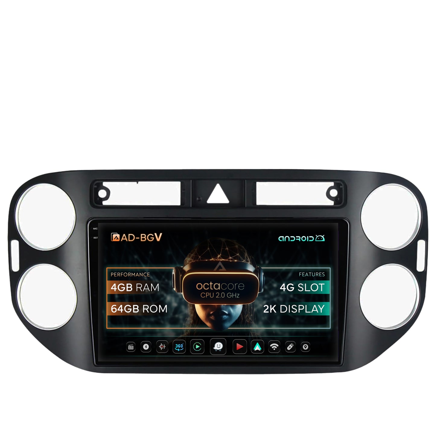 Navigatie Volkswagen Tiguan (2008-2010) / VW Golf 5 Plus (2004-2012), Android, V-Octacore / 4GB RAM + 64GB ROM, 9.5 Inch - AD-BGV9004+AD-BGRKIT035-0810