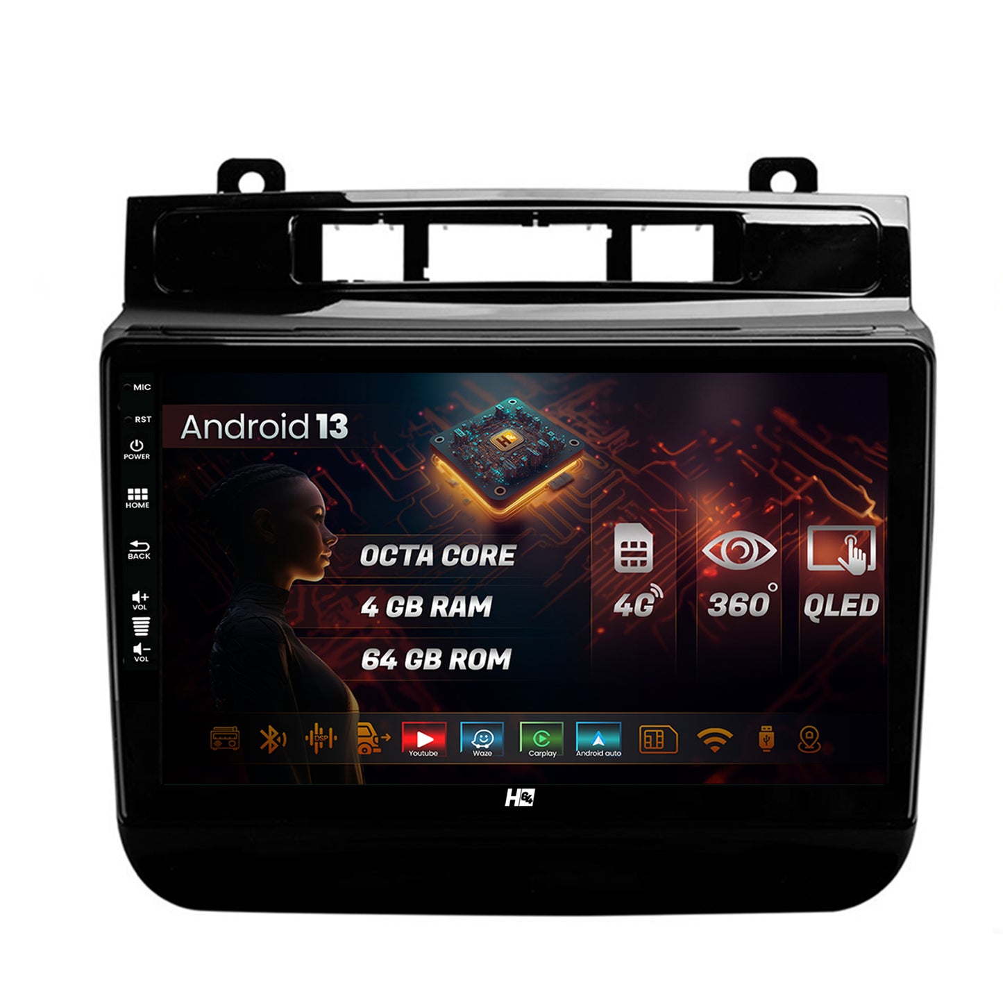 Navigatie HUB64 Volkswagen Touareg (2010-2018), 4GB RAM, Android, Octacore, Slot Sim 4G, DSP, GPS, Wi-FI, Carplay, Android Auto, USB, Bluetooth, Waze, Touchscreen, 9 inch