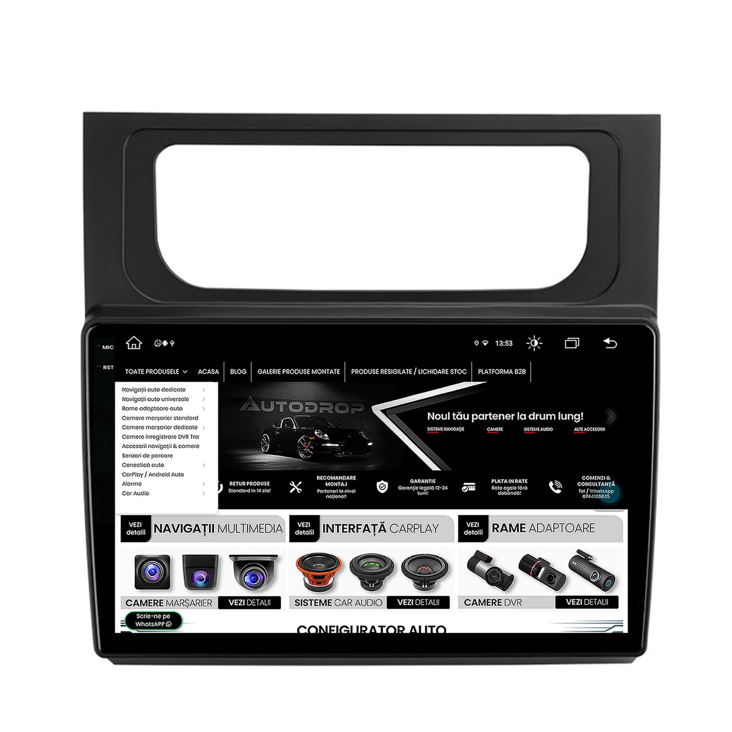 Navigatie Volkswagen Touran (2010-2016), Android, V-Octacore / 4GB RAM + 64GB ROM, 10.36 Inch - AD-BGV10004+AD-BGRKIT042