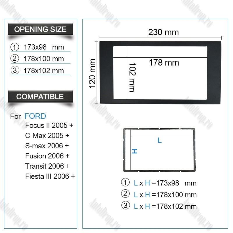 Rama Adaptoare FORD Focus/Galaxy/Kuga/Fiesta/Transit/C-Max pentru Multimedia 2DIN Universale/MP5 - AD-BGRFR0012DIN