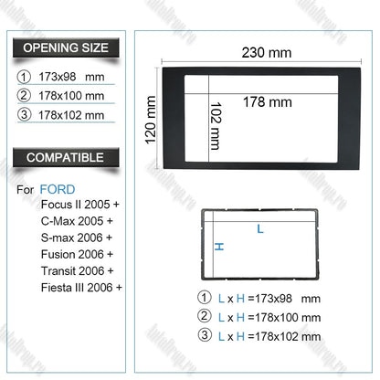 Rama Adaptoare FORD Focus/Galaxy/Kuga/Fiesta/Transit/C-Max pentru Multimedia 2DIN Universale/MP5 - AD-BGRFR0012DIN